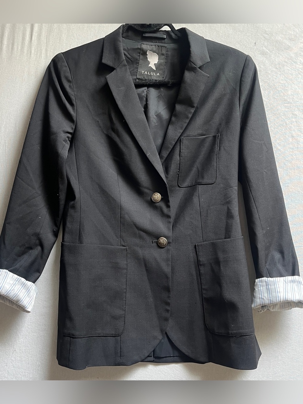 Talula Aritzia Size 6 Black Cotton Exeter Boyfriend Blazer